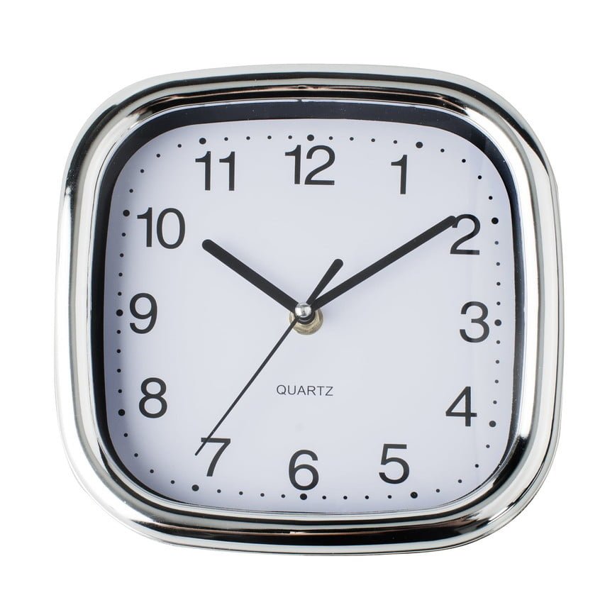 Square white and chrome kitchen clock