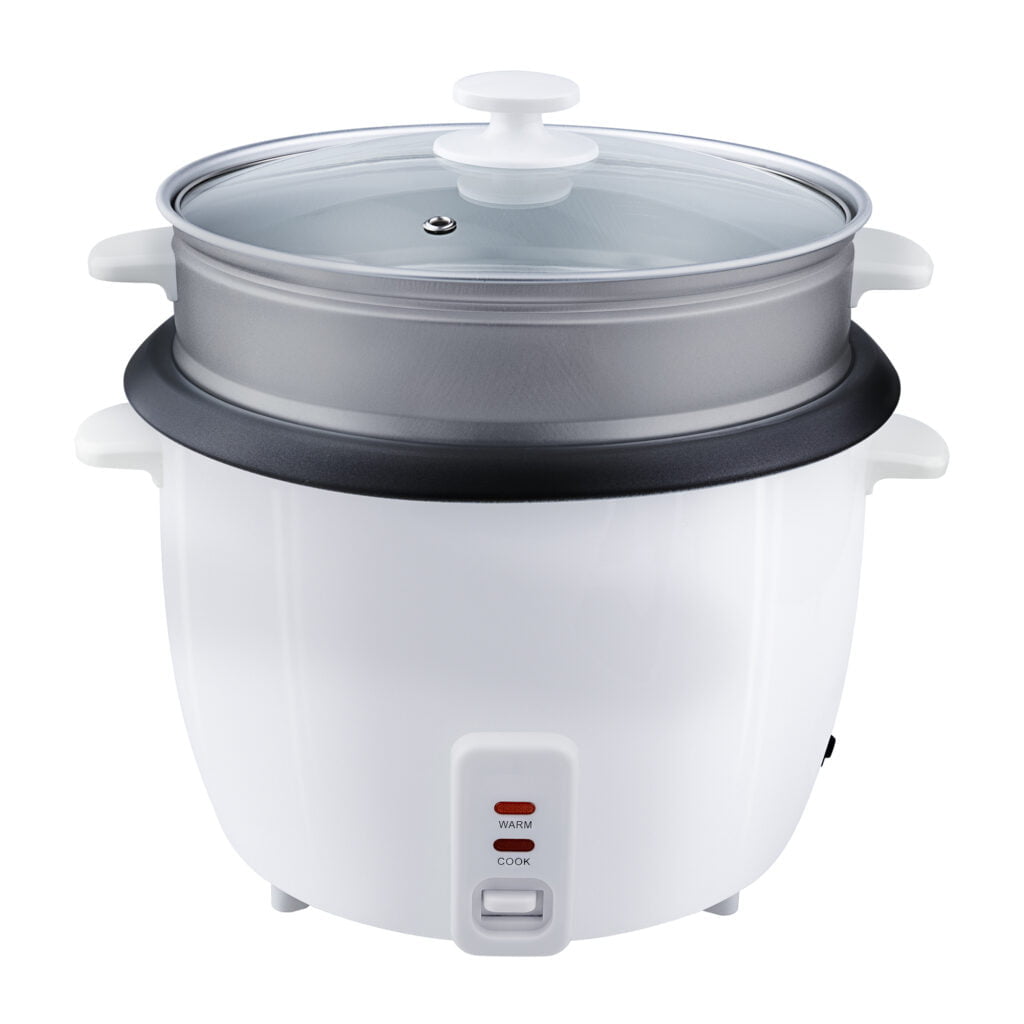 Electric rice cooker with steamer